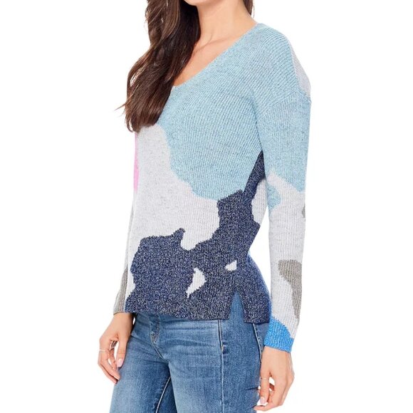NIC+ZOE Puzzle Time Sweater | Abstract Pattern | Color Blocked | V-Neck | Ribbed - Picture 1 of 16